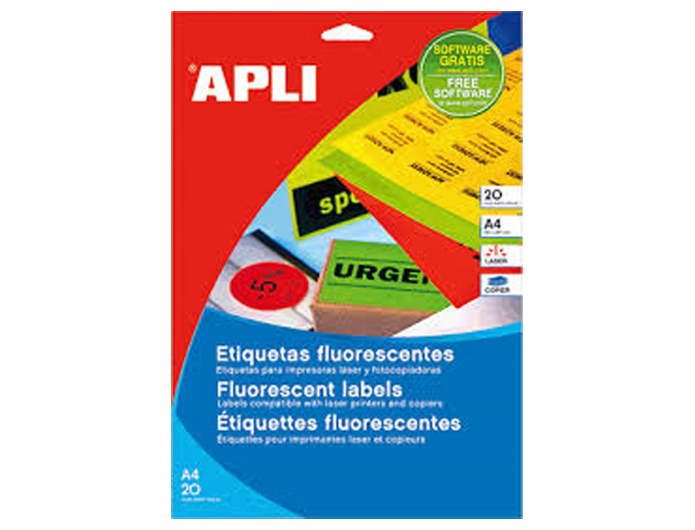 ETIQUETA ADHESIVA APLI 02881 210X297 MM PARA FOTOCOPIADORA LASER CAJA CON 20 HOJAS DIN A4 VERDE
